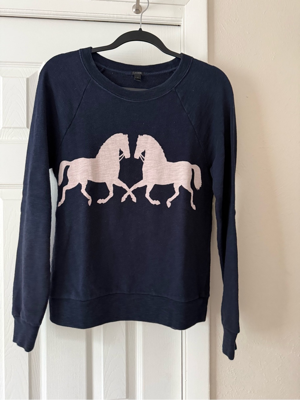 J.Crew Horse Print Sweatshirt size Medium Navy - Picture 2 of 6